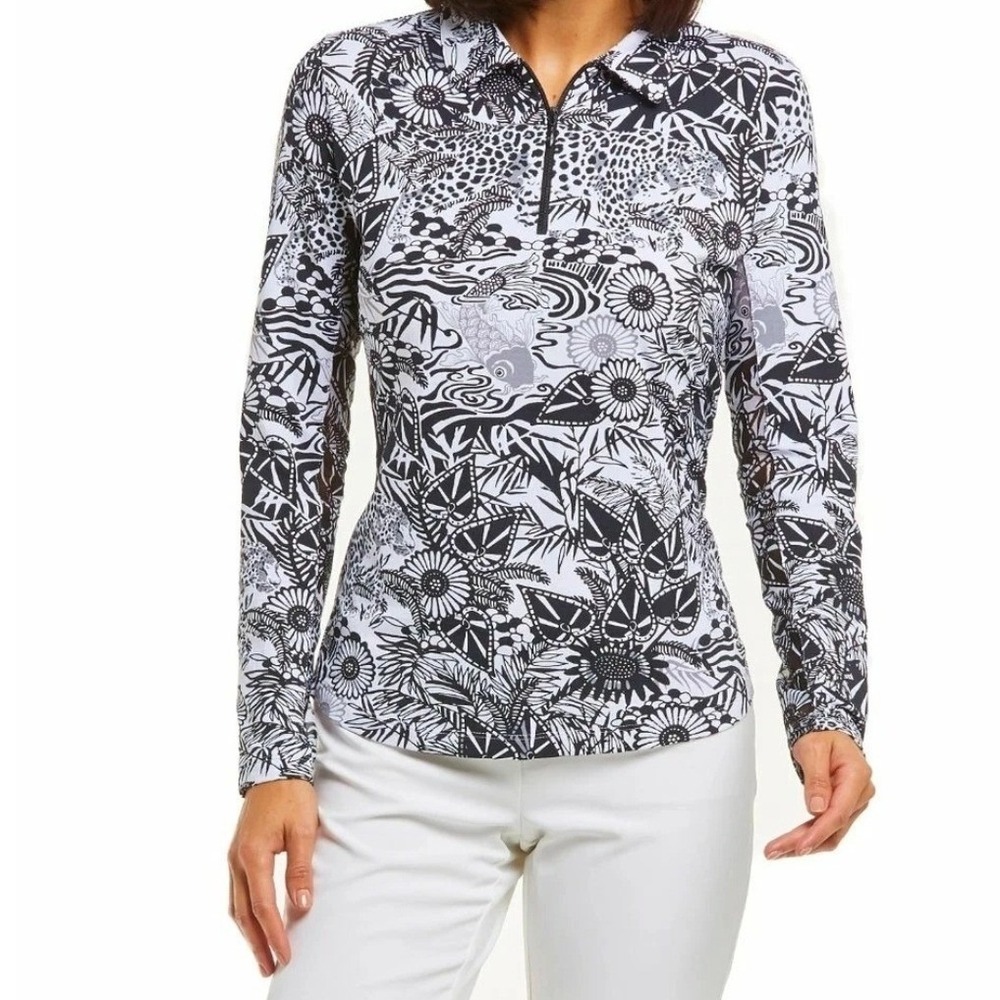 IBKUL Leopard UPF 50+ Quarter Zip Size Small Tennis Golf Pickleball Prepply Polo